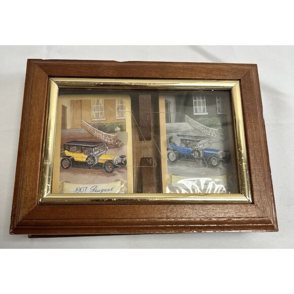2 Decks Sealed  1907 Peugeot Playing Card Decks, In Wooden Case w/etched glass❤️ - Picture 1 of 5